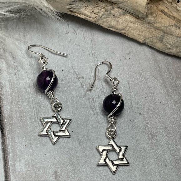 Artisan Designed Amethyst Crystals And Star Of David Silver Pl Charm Ear… - Picture 5 of 15